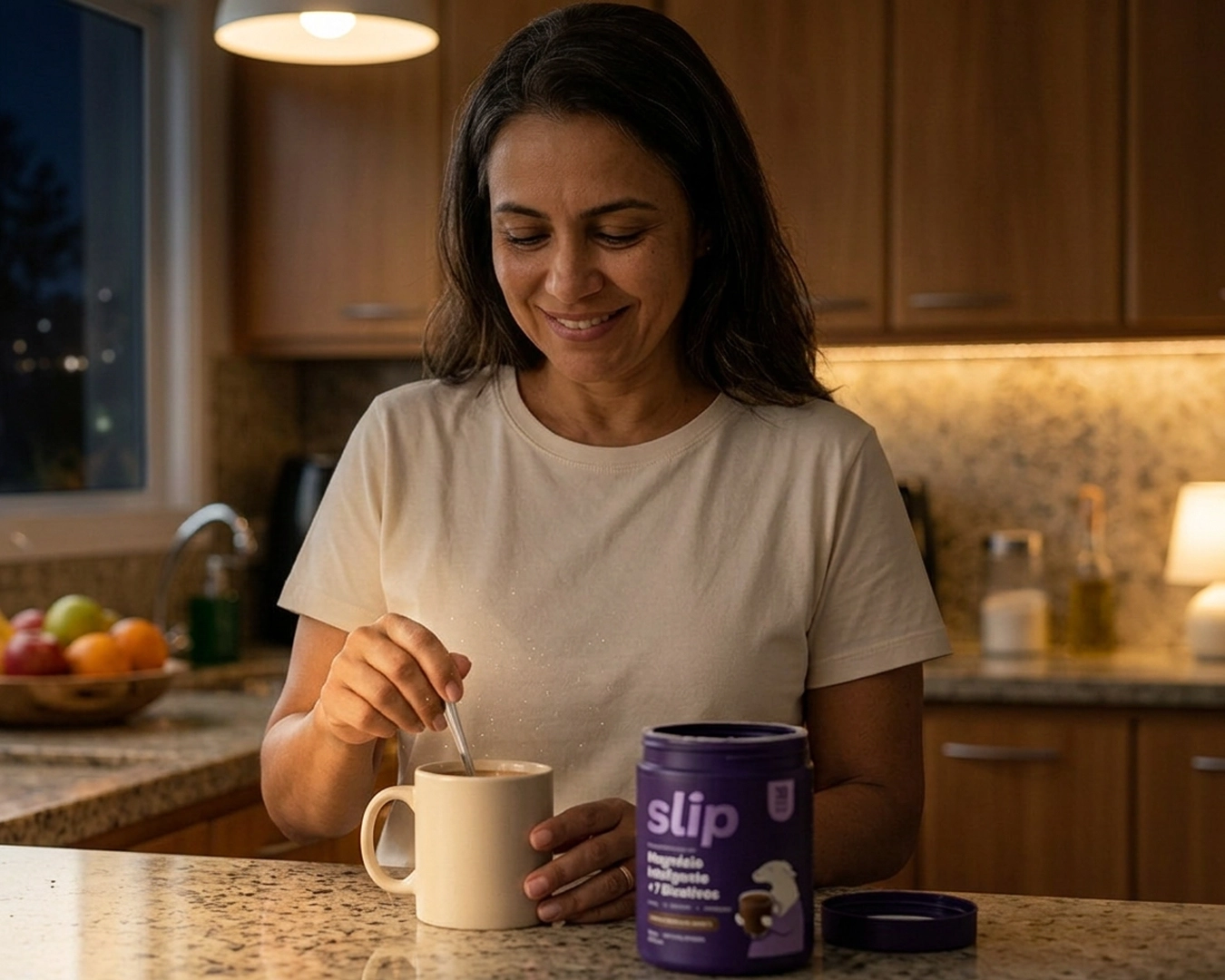 Mulher preparando Slip chocolate quente com o mixer