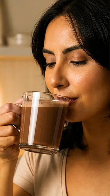 Mulher bebendo o chocolate quente
